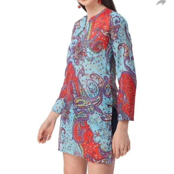 Raj Women's V-Neck Neck Printed Blue red tunic dress beach cover up sz M… - Picture 14 of 14